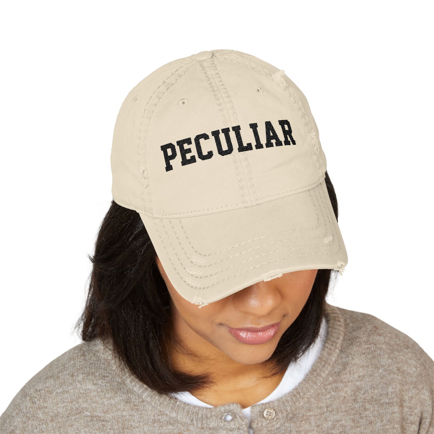 Peculiar Distressed Dad Hat, Vintage Style Cap, Casual Everyday Wear, Perfect Gift for Dads, Trendy Fashion Accessory, Unique [...]